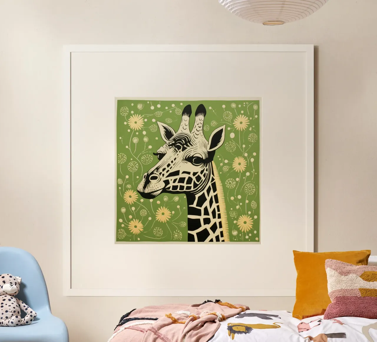 Giraffa verde 4 poster con telaio in plastica da Minimal Animal Art
