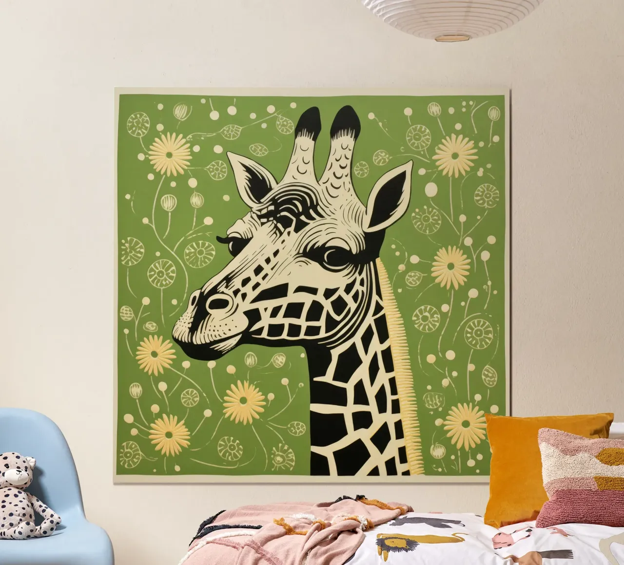 Giraffa verde 4 poster con telaio in plastica da Minimal Animal Art