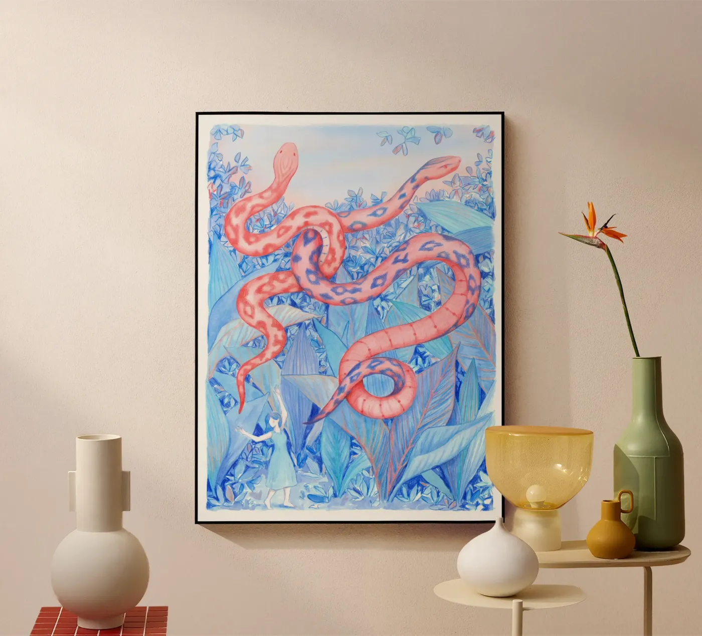 Dancing Snakes acryl van Art by Coco