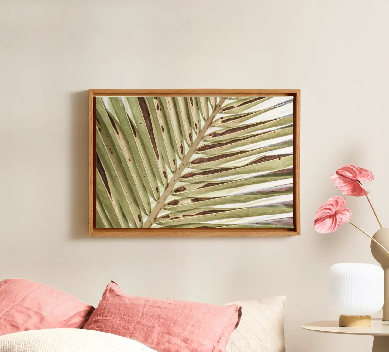 Palm leaf (close-up) canvas with Floater frame by adrianooliveiraphoto