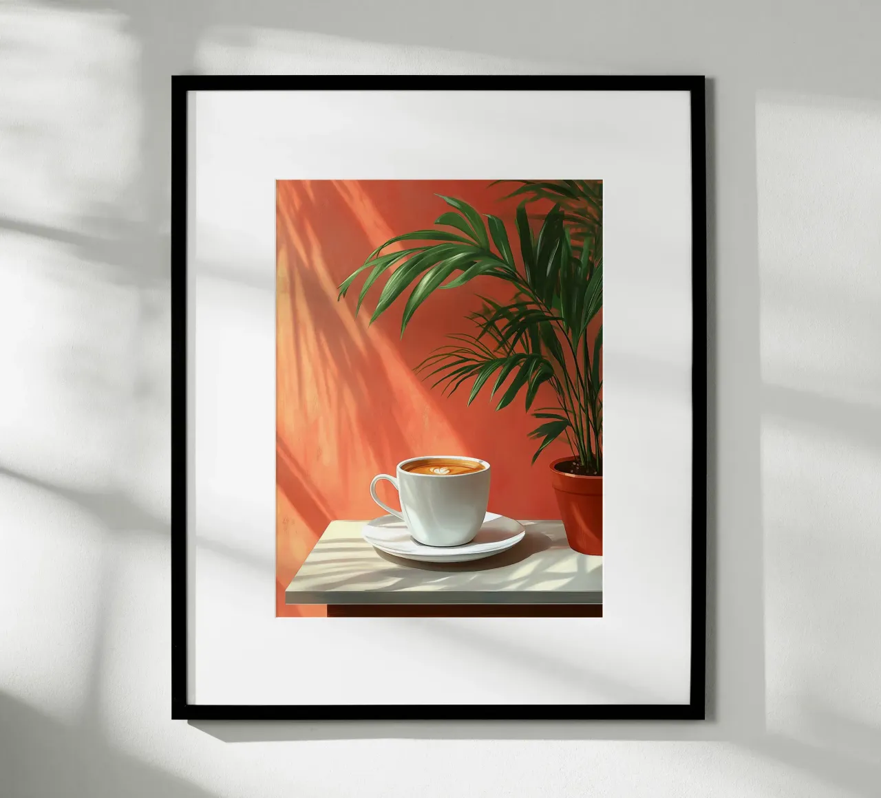 Coppa bianca e pianta verde poster con telaio in plastica da Spice & Style