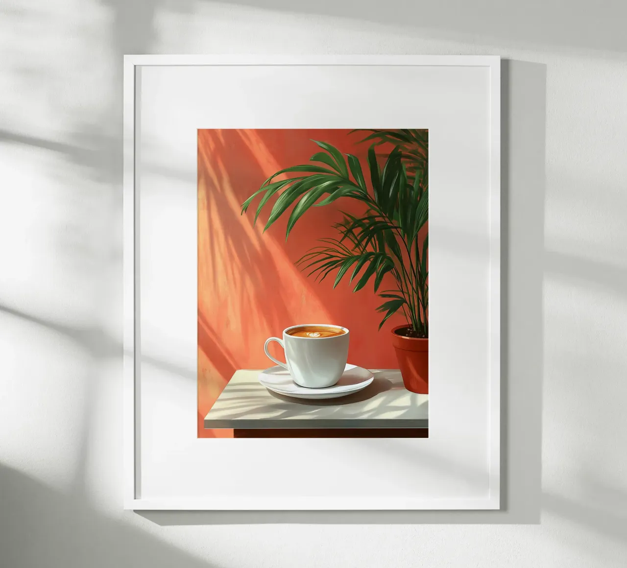 Coppa bianca e pianta verde poster con telaio in plastica da Spice & Style