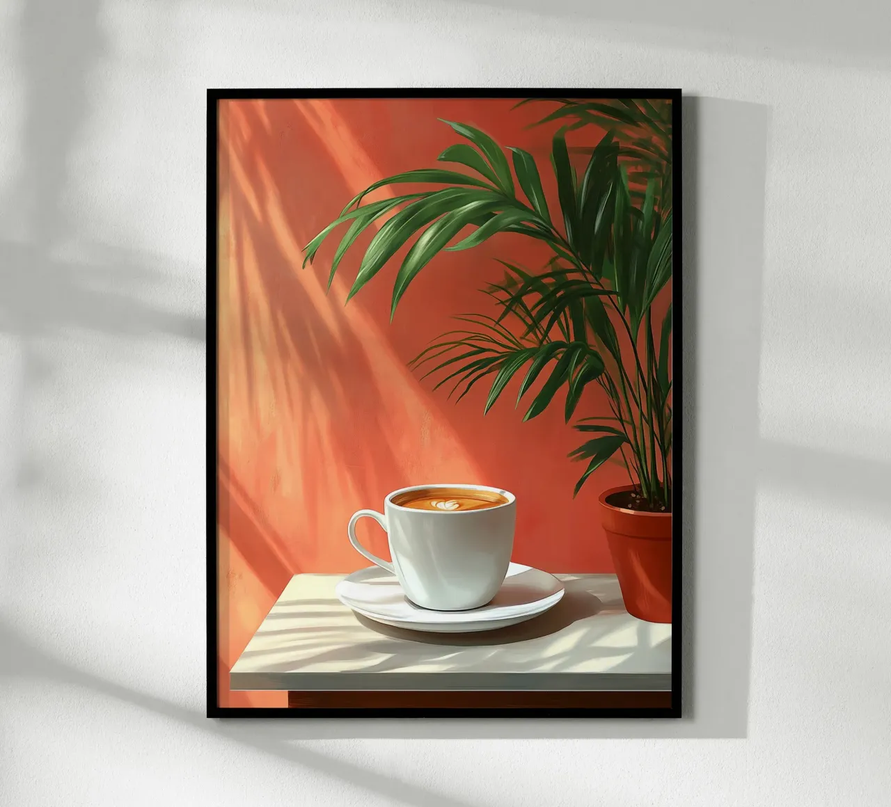 Coppa bianca e pianta verde poster con telaio in plastica da Spice & Style