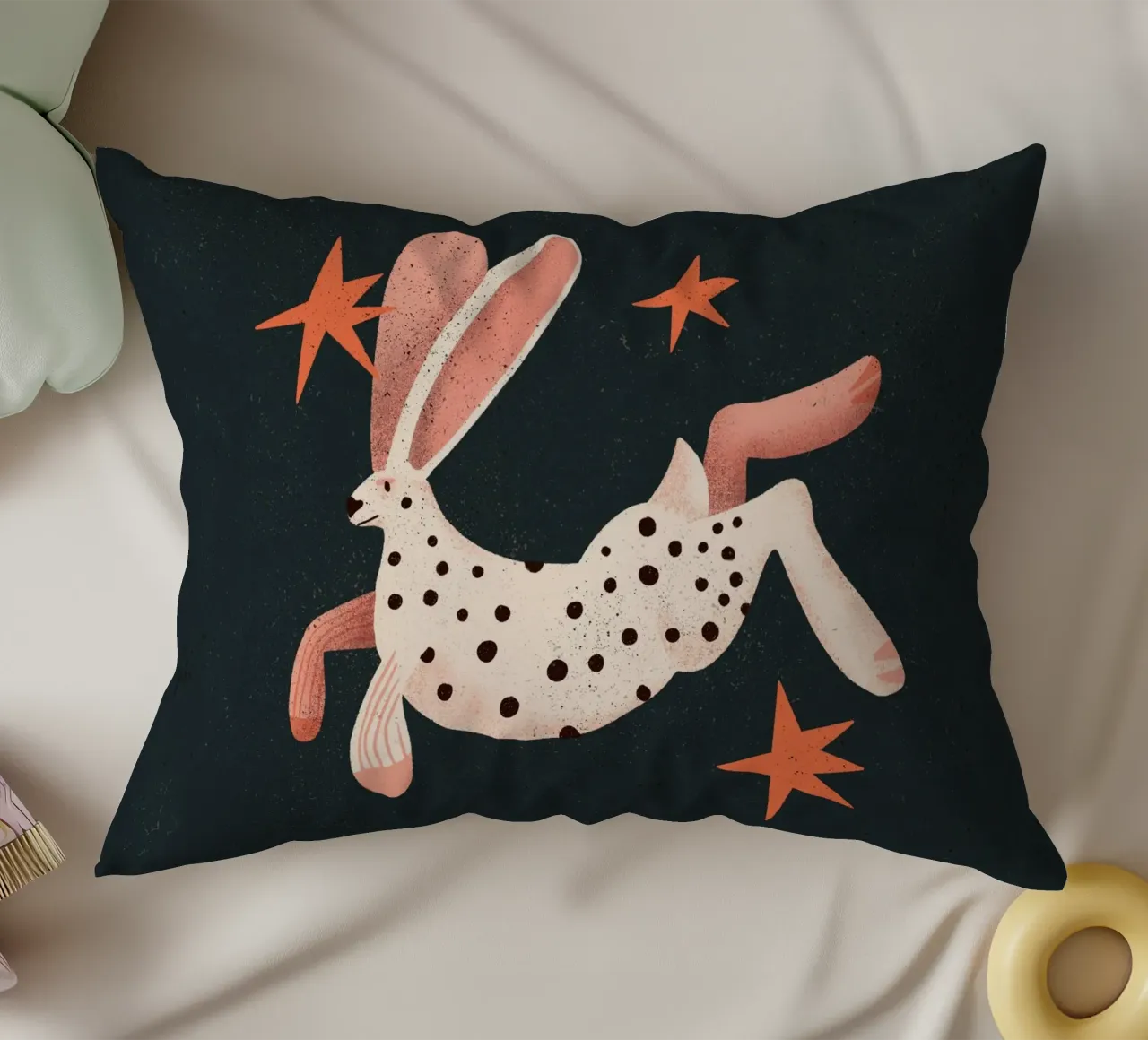 Black dotted white rabbit decorative cushion by Bold & Beautiful