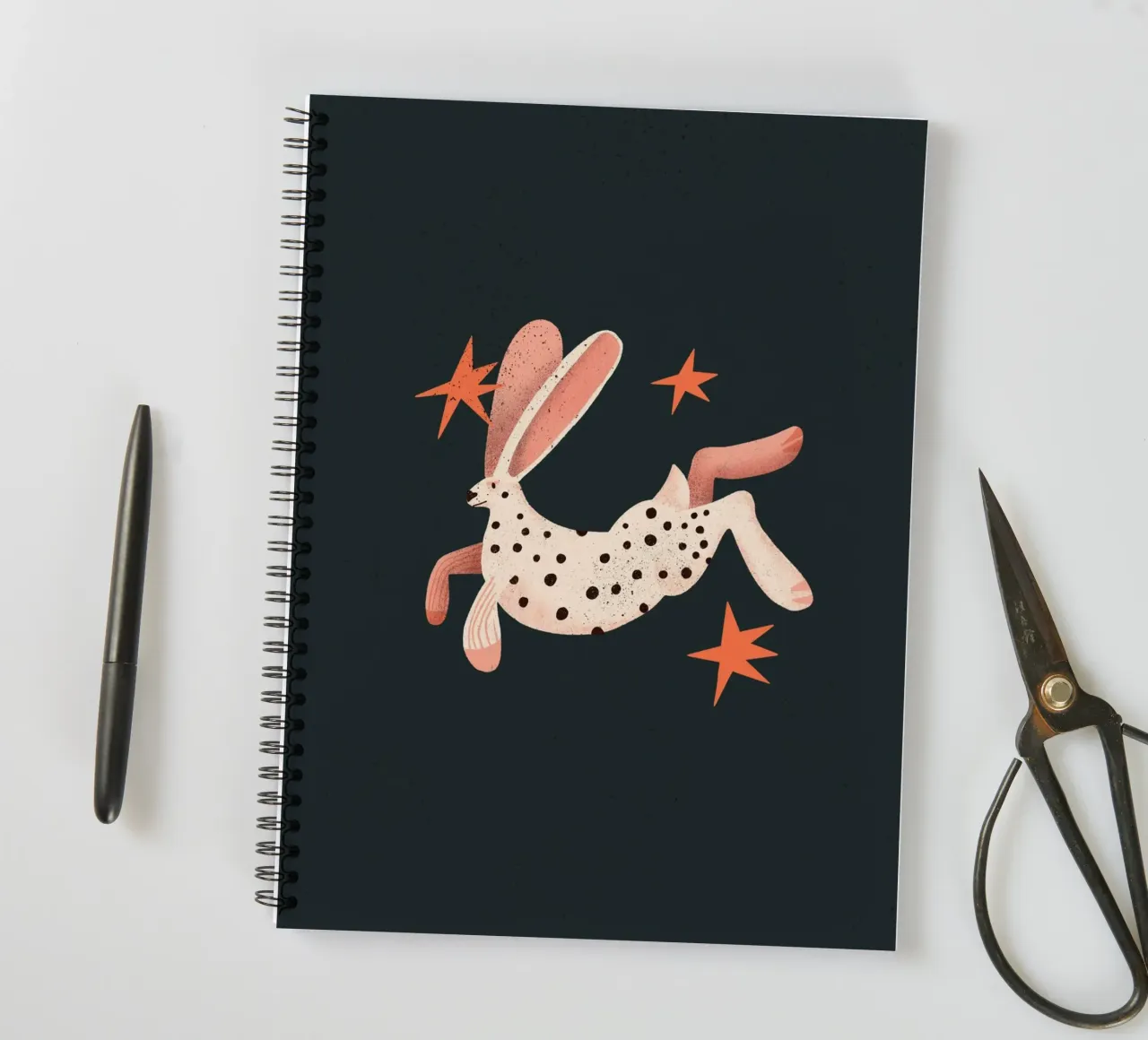 Black dotted white rabbit spiral notebook by Bold & Beautiful