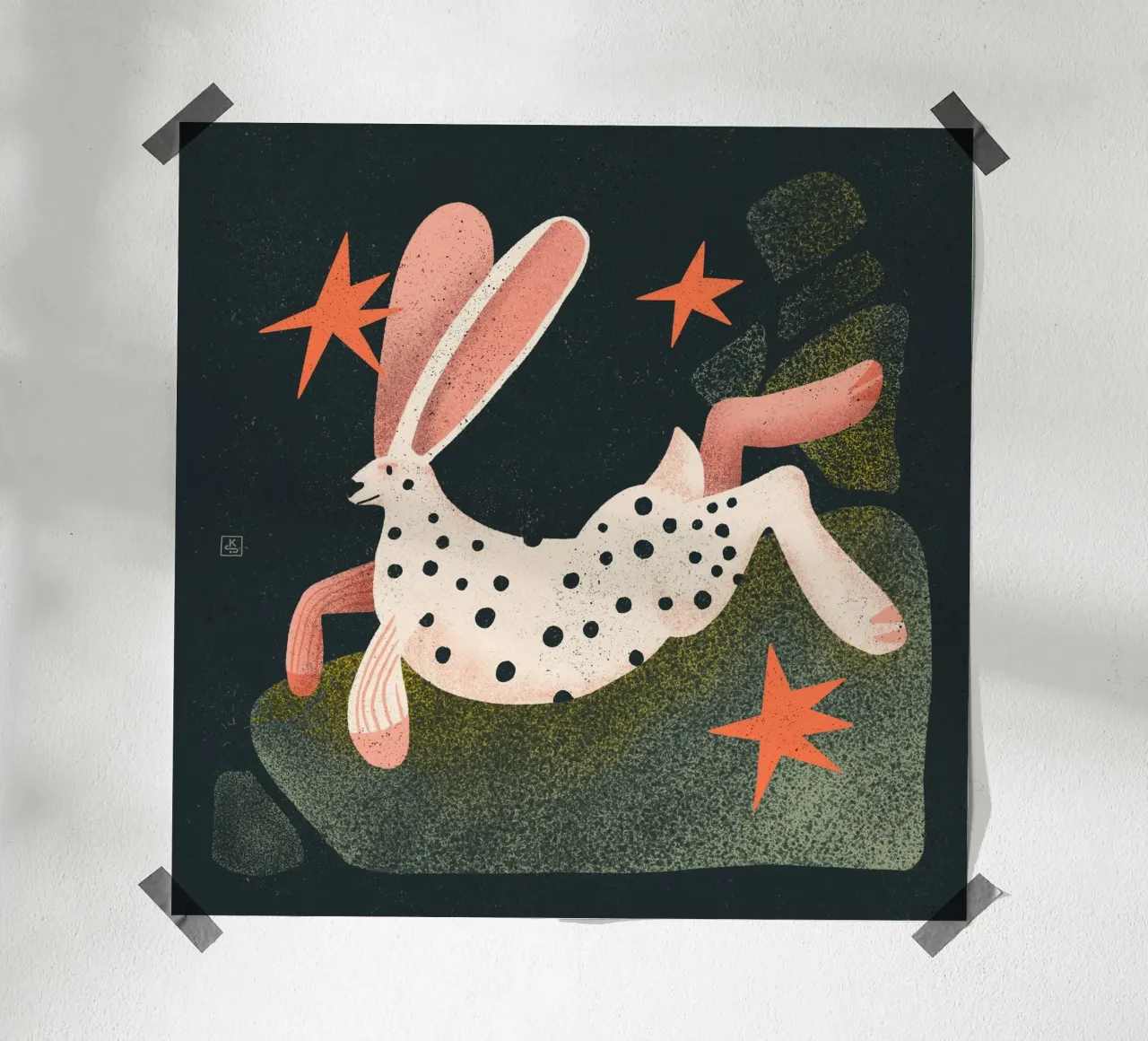 Lapin blanc à pois noirs hahnemühle de Bold & Beautiful