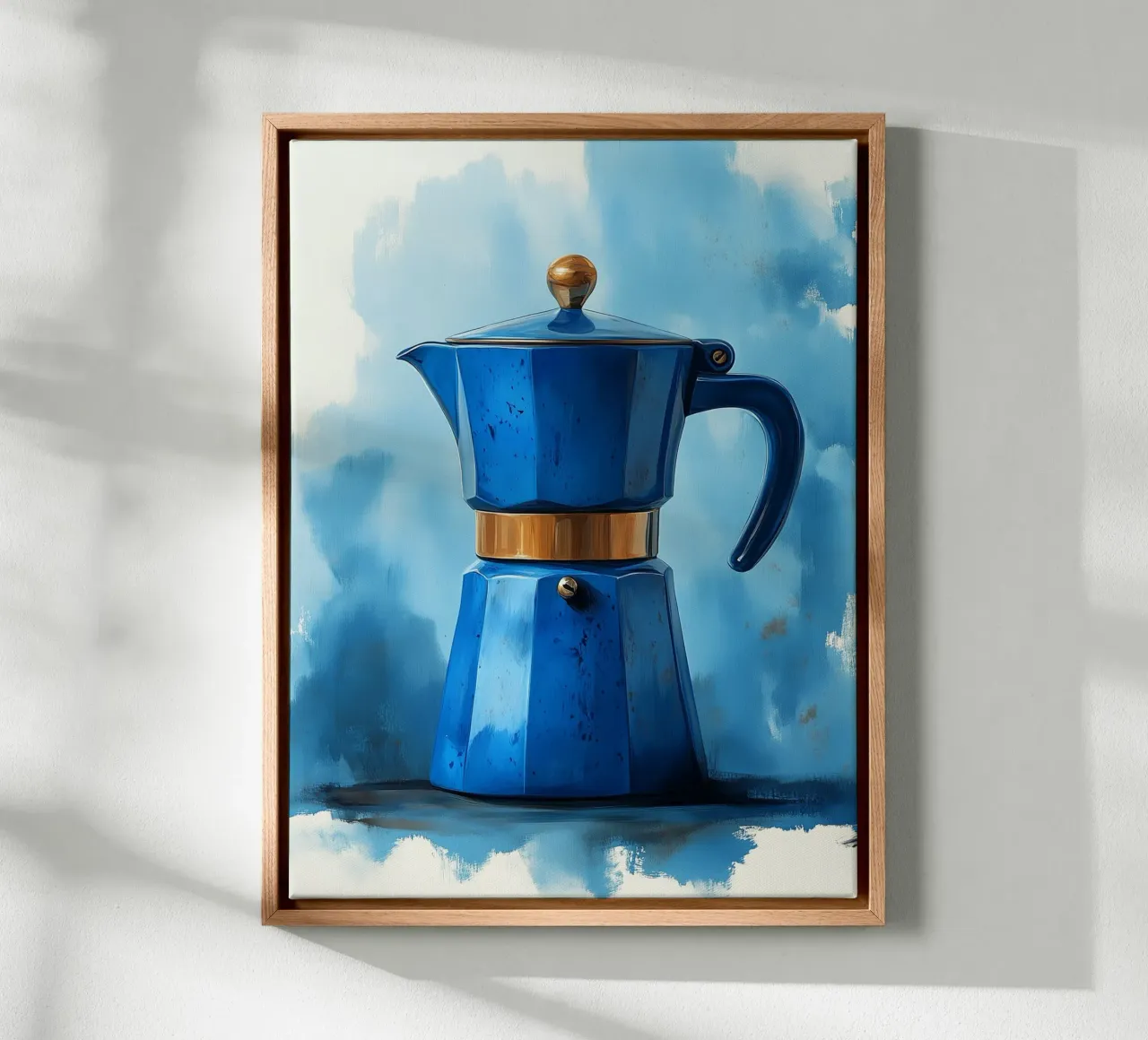 Caffettiera blu italiana tela con Cornice a cassetta da Spice & Style