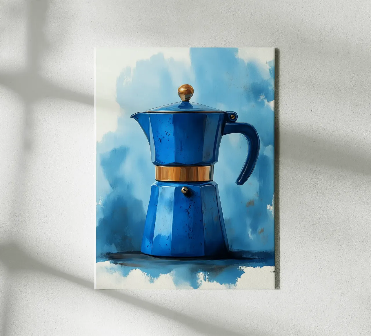 Caffettiera blu italiana tela con Cornice a cassetta da Spice & Style