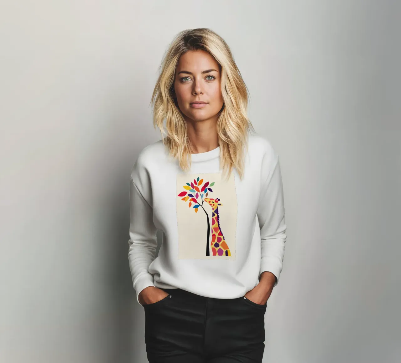 Giraffe with tree sweatshirt by DreamPixel