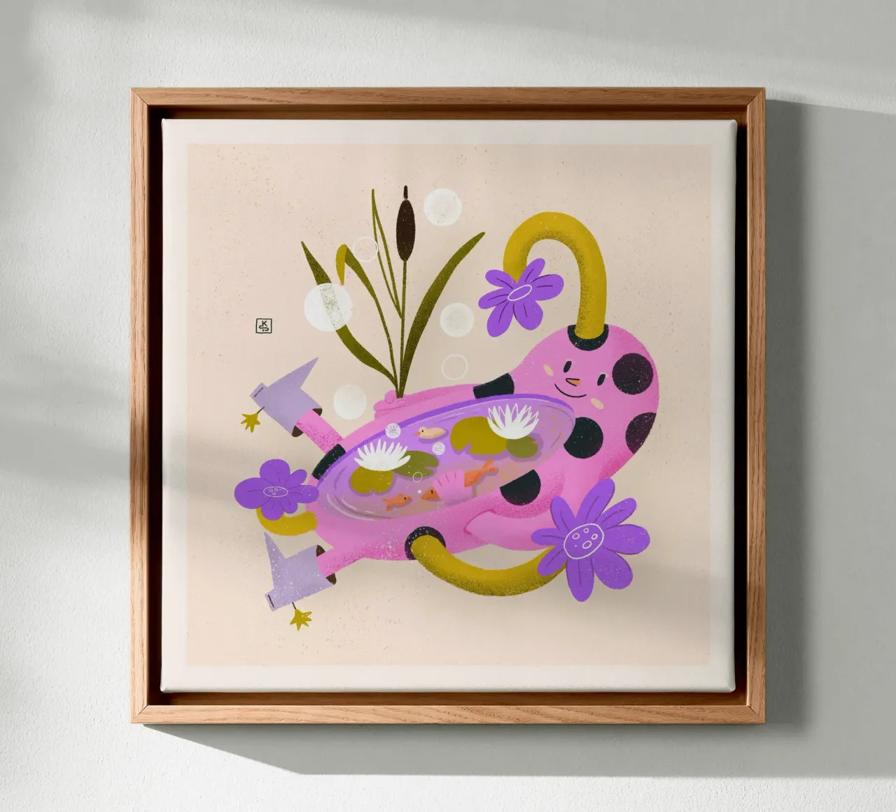 Small fun pond with ducks, fish and water lilies canvas by Bold & Beautiful