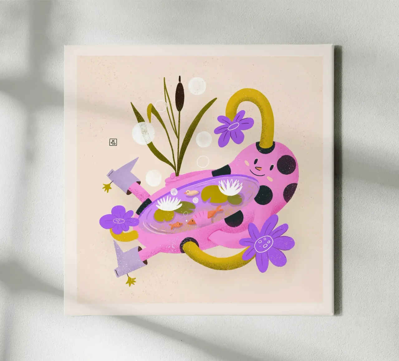 Small fun pond with ducks, fish and water lilies canvas by Bold & Beautiful