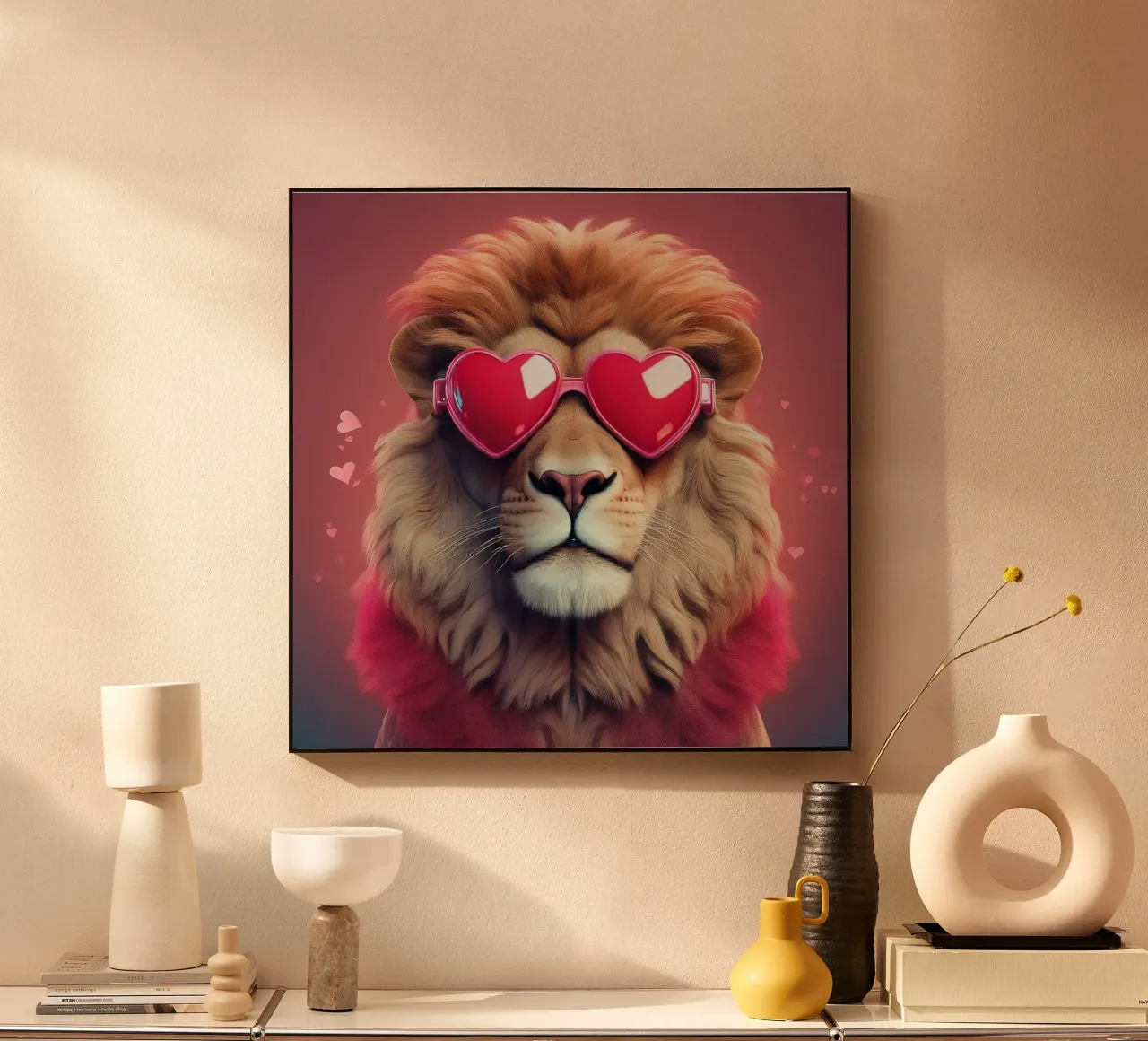 Löwe mit Herz-Sonnenbrille - Bold Valentine's Wall Art Forex-Platte von FlexiDesignsByK