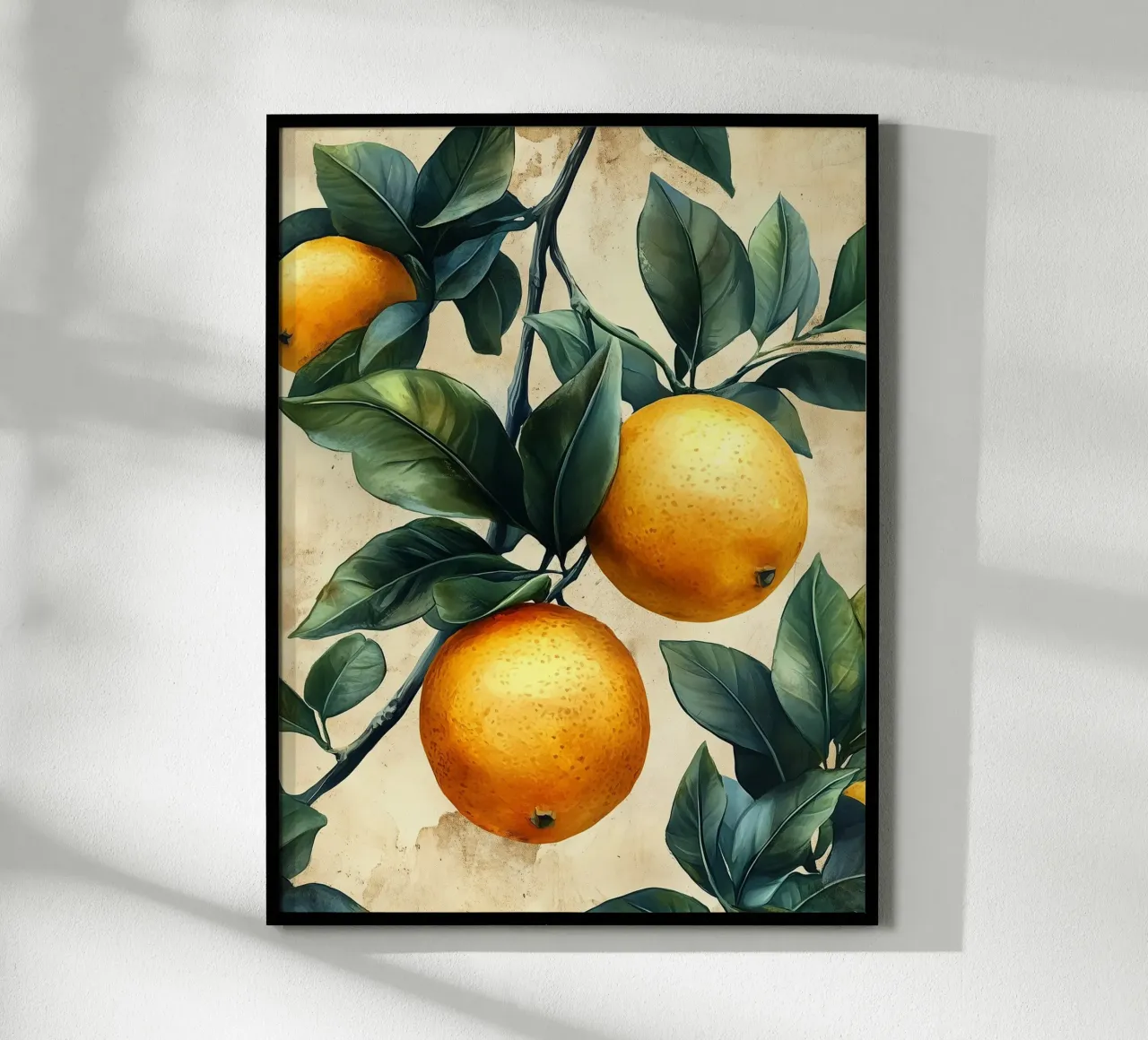Arance e foglie poster con telaio in alluminio da Spice & Style