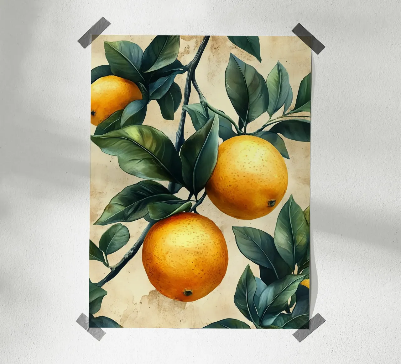 Arance e foglie poster con telaio in alluminio da Spice & Style