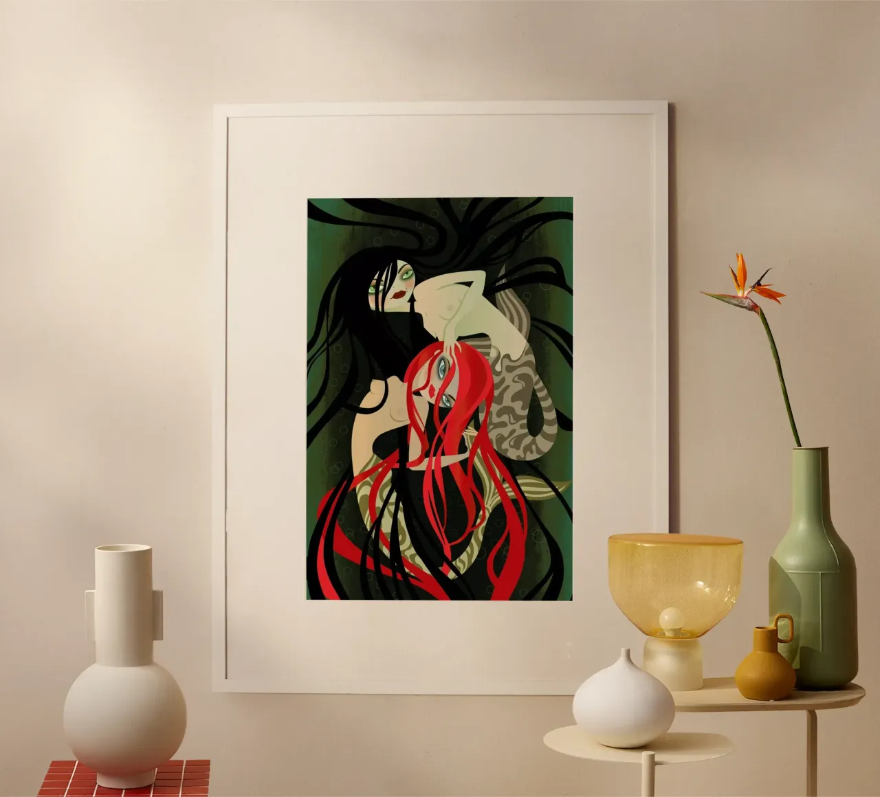 Mermaids poster con telaio in legno da Lesja Chernish