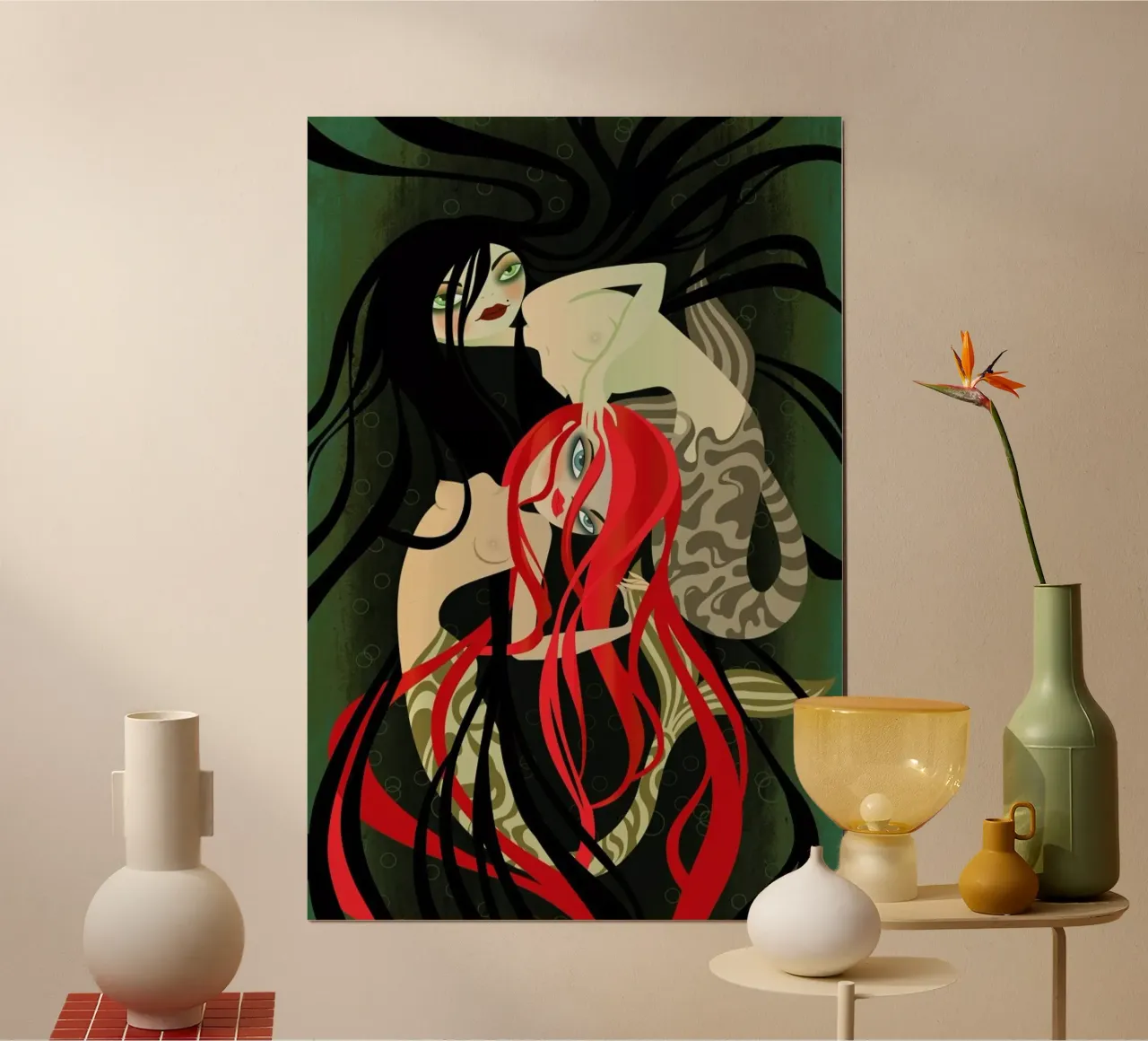 Mermaids poster con telaio in legno da Lesja Chernish