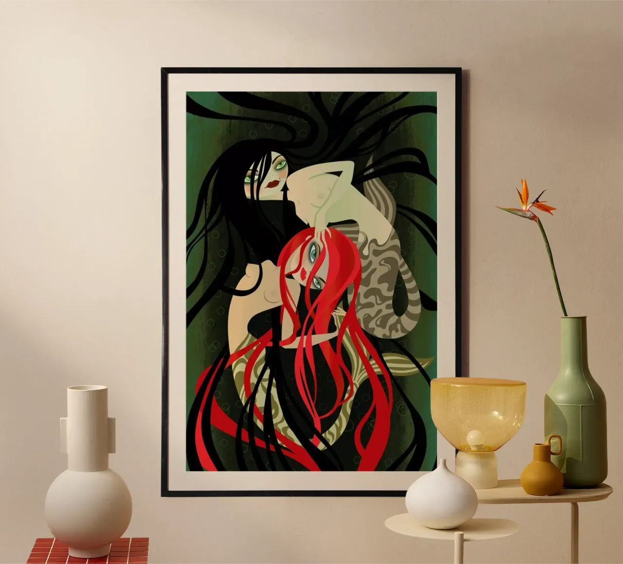 Mermaids poster con telaio in legno da Lesja Chernish