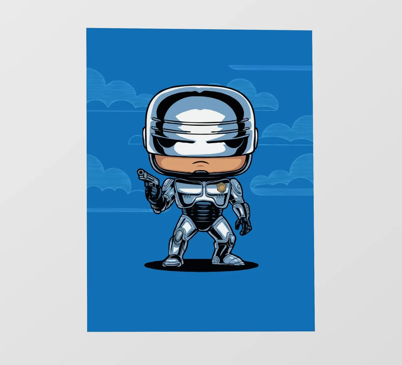 cartoonish character in metallic armor telo in pvc da ramosashop