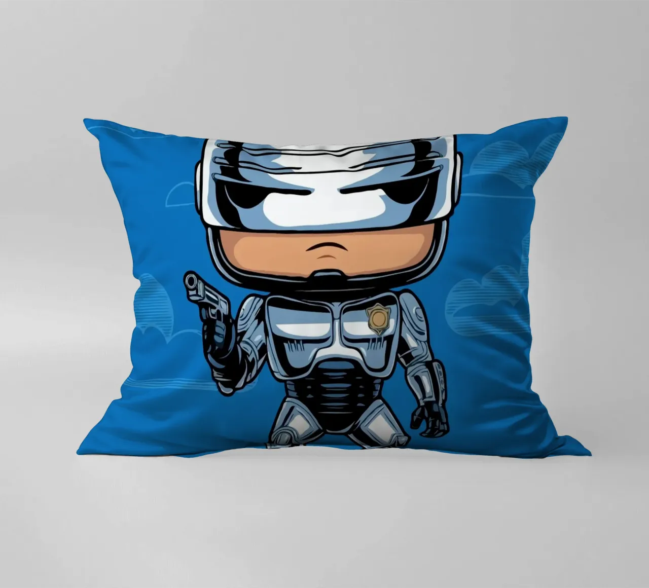 cartoonish character in metallic armor cuscino da ramosashop