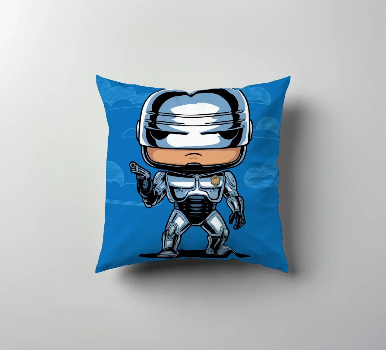 cartoonish character in metallic armor cuscino da ramosashop