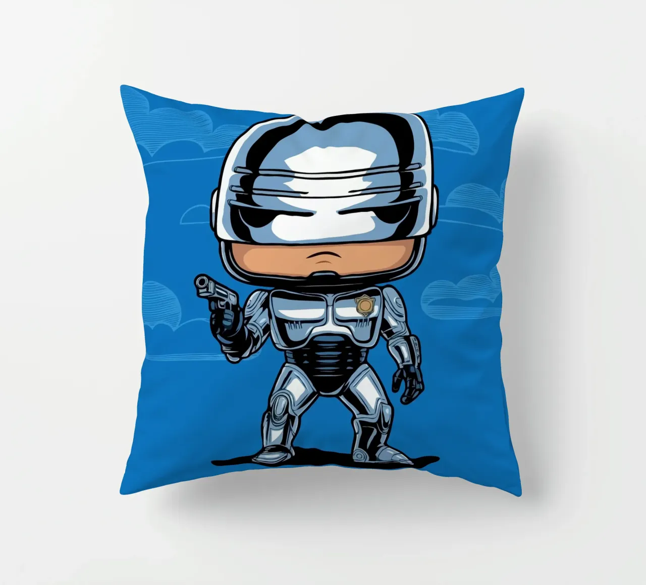 cartoonish character in metallic armor cuscino da ramosashop