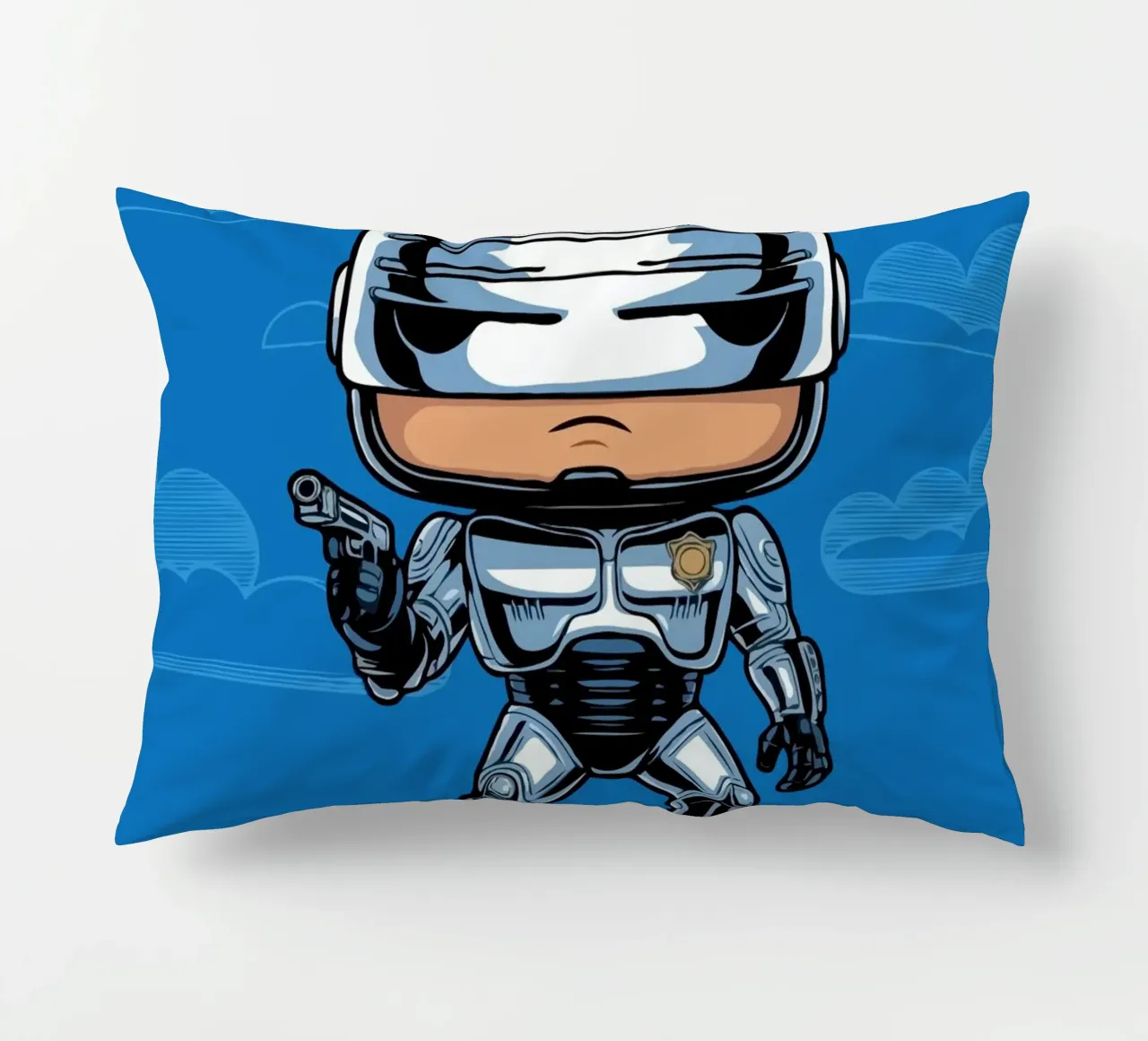 cartoonish character in metallic armor cuscino da ramosashop