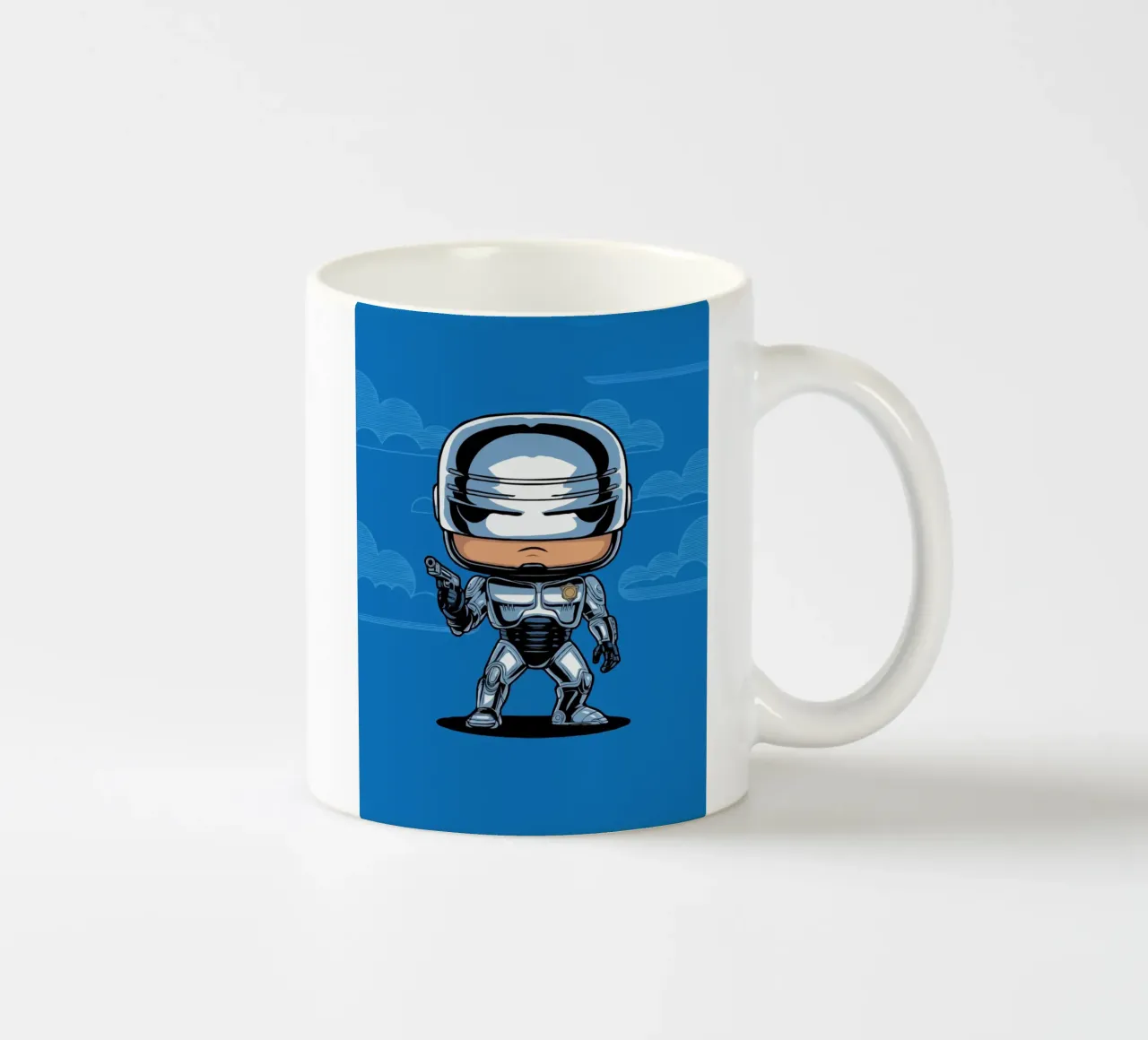 cartoonish character in metallic armor tazza in ceramica da ramosashop