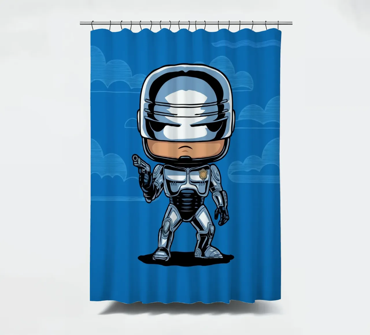cartoonish character in metallic armor tenda da doccia da ramosashop