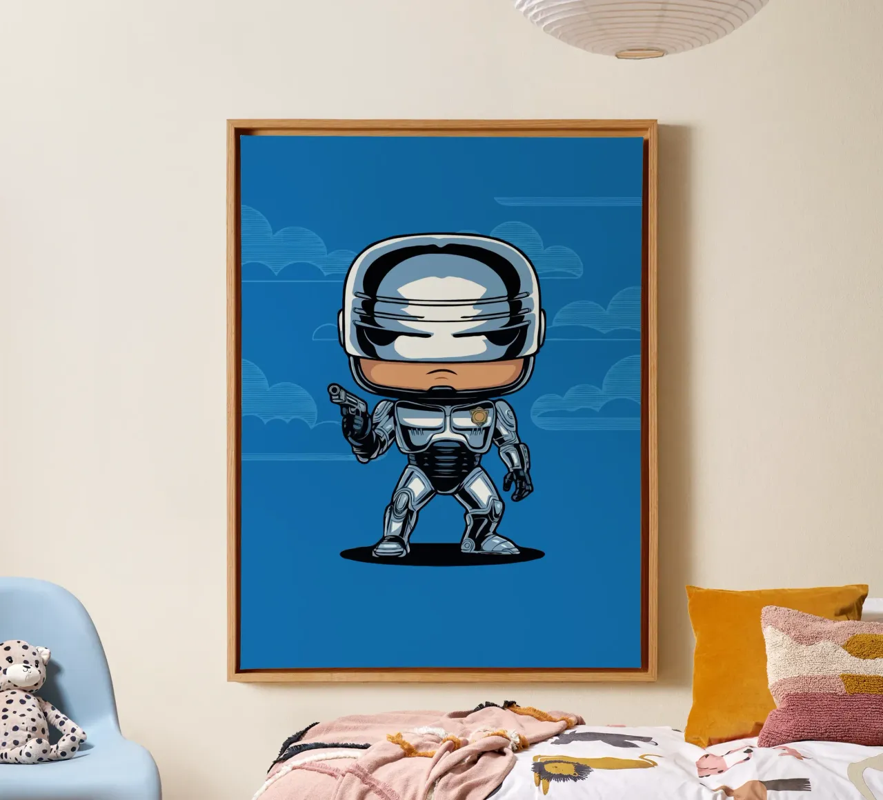 cartoonish character in metallic armor canvas by ramosashop