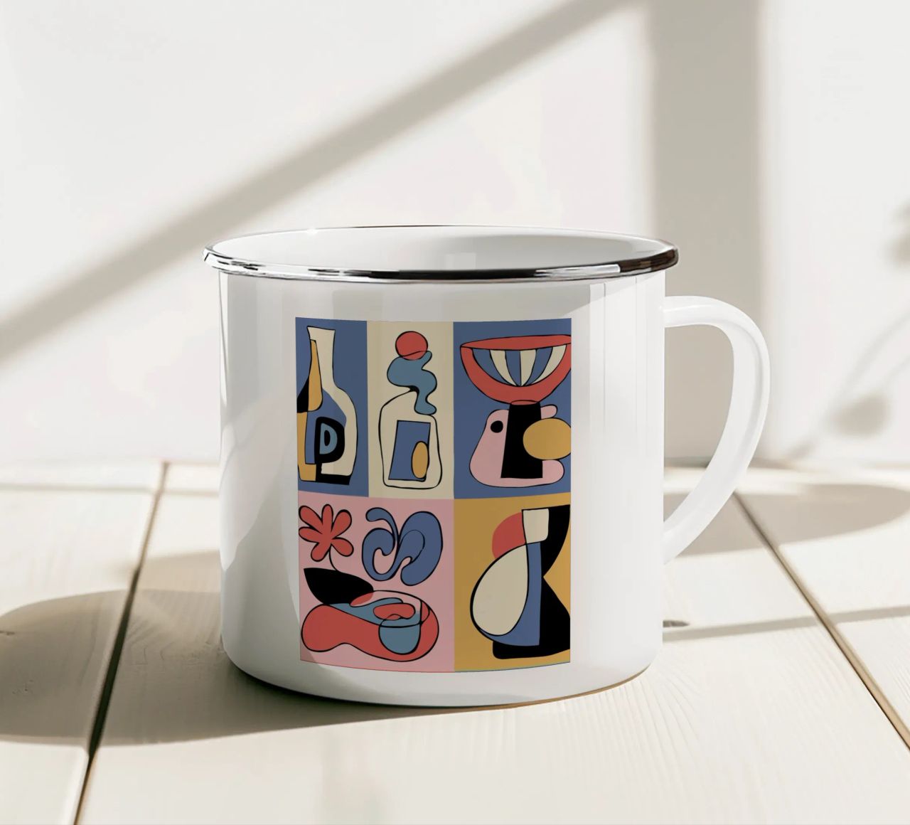 Bold abstract shapes emaille mok van ramosashop