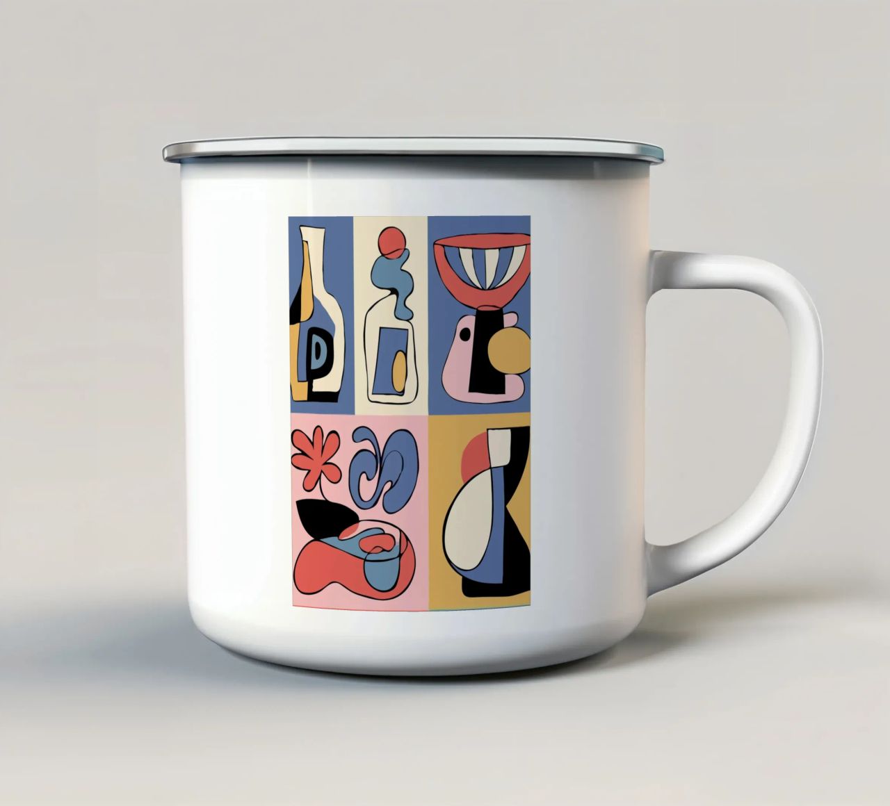 Bold abstract shapes emaille mok van ramosashop