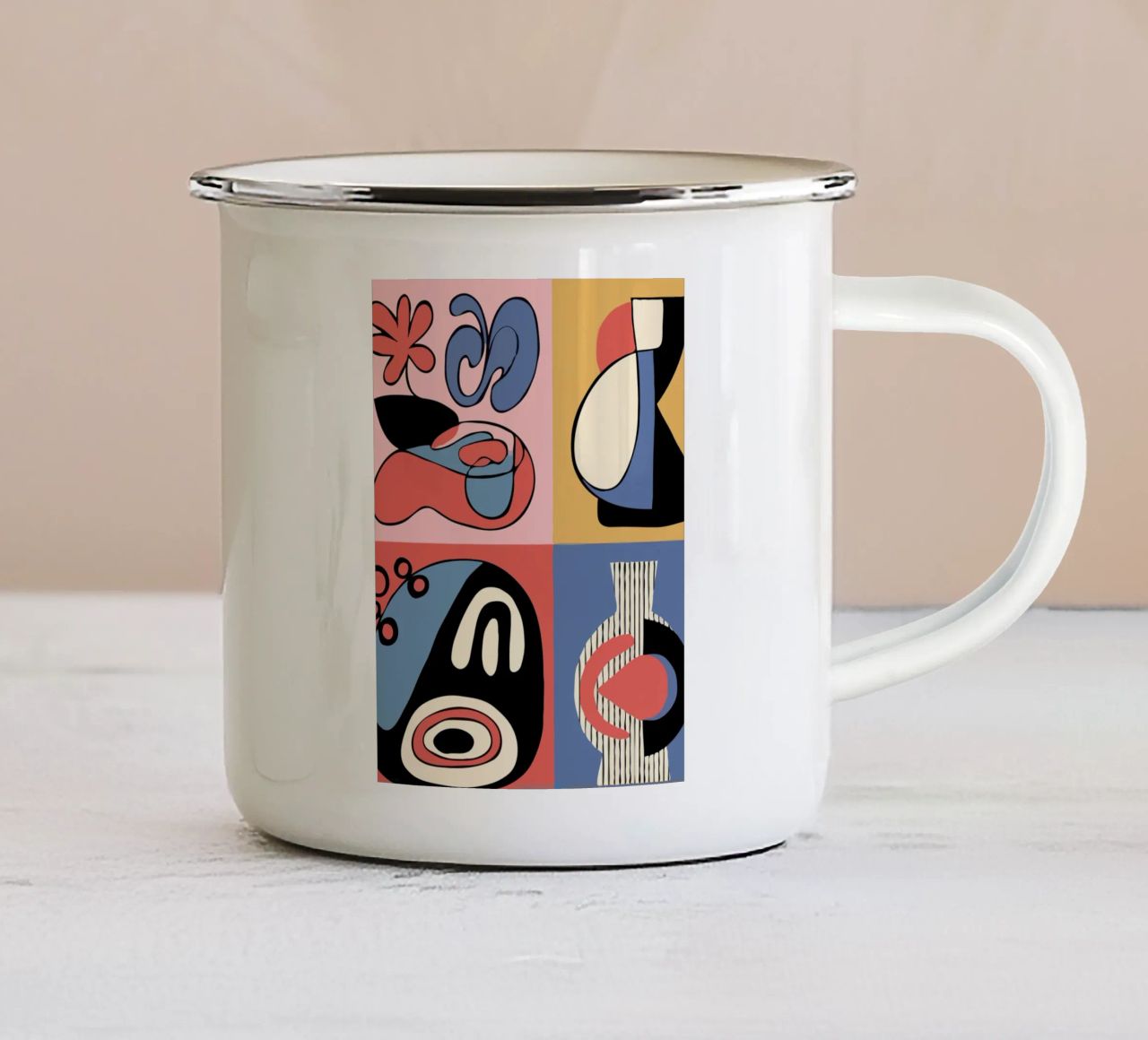 Vibrant abstract shapes and bold emaille mok van ramosashop