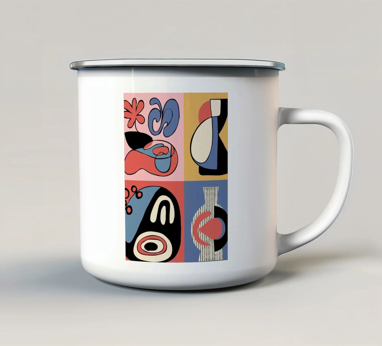Vibrant abstract shapes and bold emaille mok van ramosashop