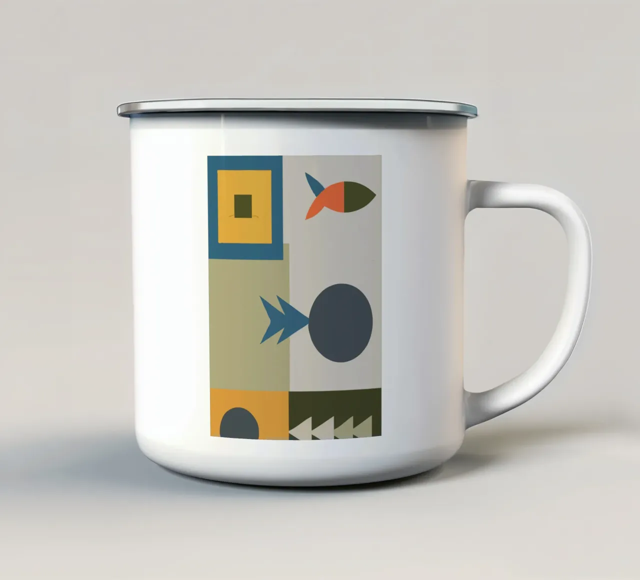 Geometric shapes in muted colors emaille mok van ramosashop