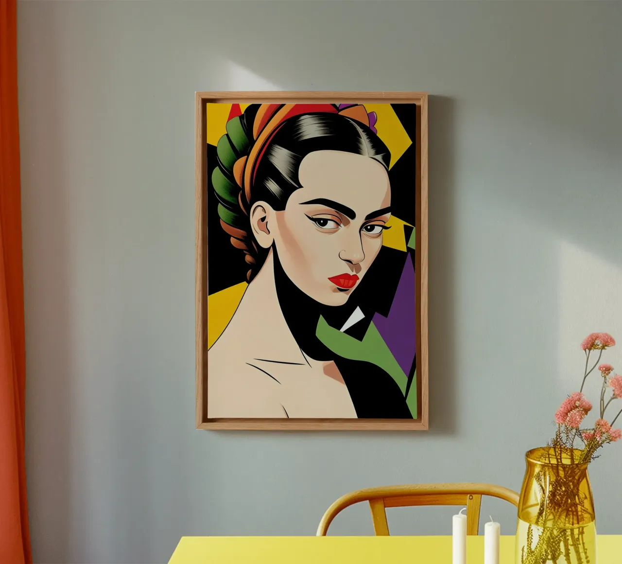 Frida Kahlo: geometrie colorate e retrò tela con Cornice a cassetta da ART DECO