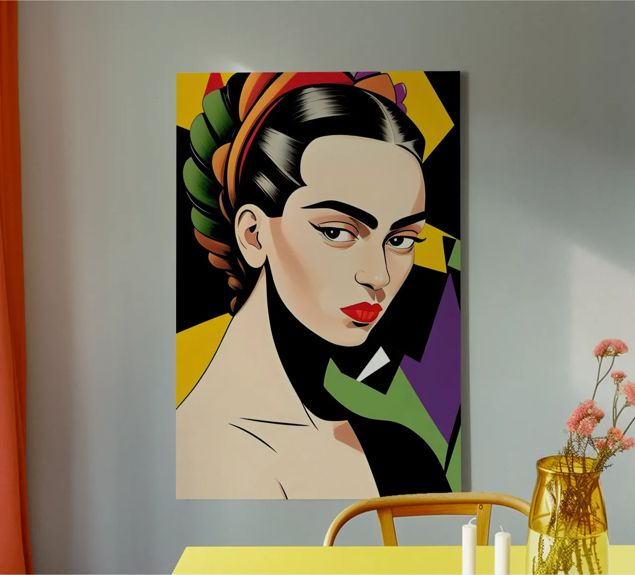 Frida Kahlo: geometrie colorate e retrò tela con Cornice a cassetta da ART DECO