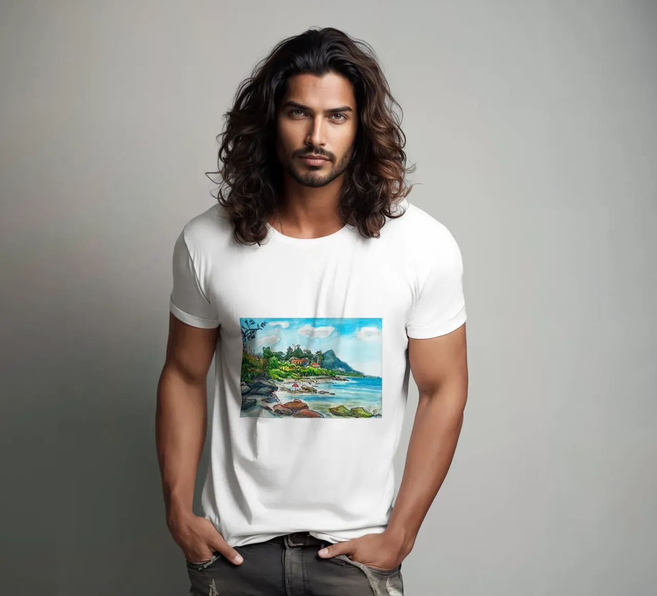 La spiaggia di Bravone in Corsica t-shirt da C.WILL
