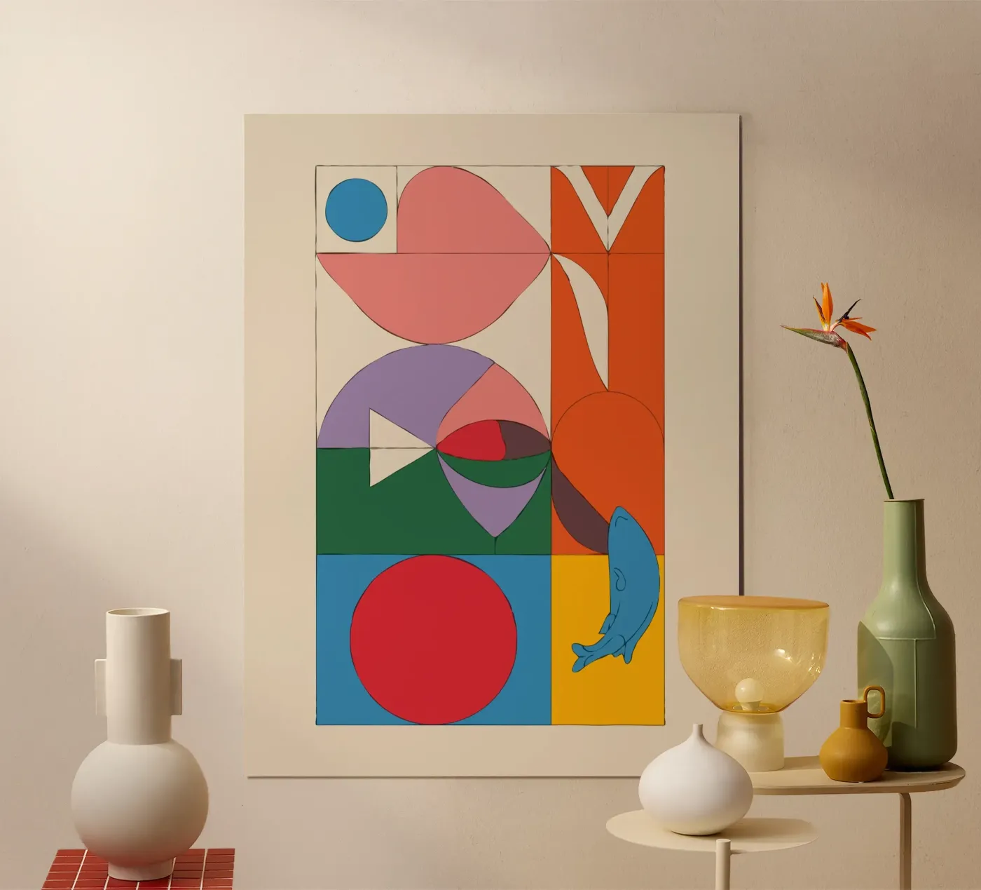 composition featuring bold geometric poster da ramosashop
