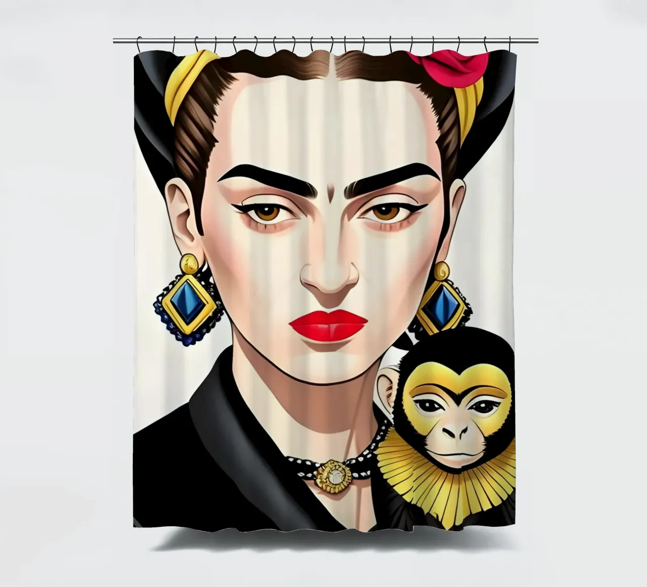 FRIDA KAHLO CON IN BRACCIO UNA SCIMMIA tenda da doccia da ART DECO