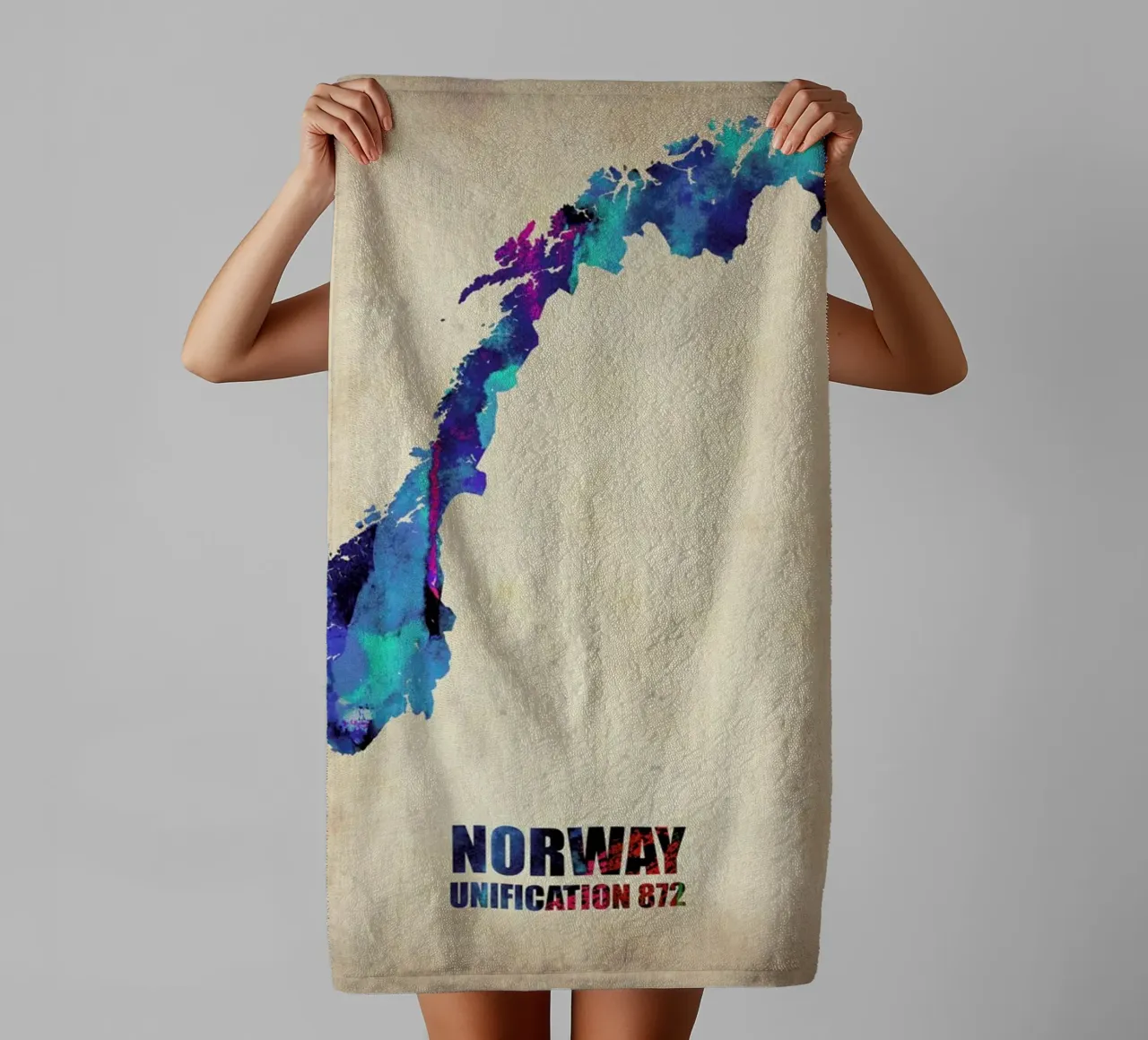 Norway Watercolor Map asciugamano da bagno da Naxart