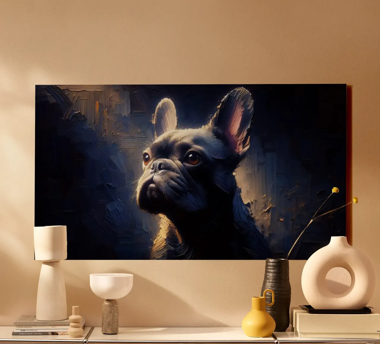 Bulldog francese - immagine animale tela con Cornice a cassetta da hunde-katzen-tiere
