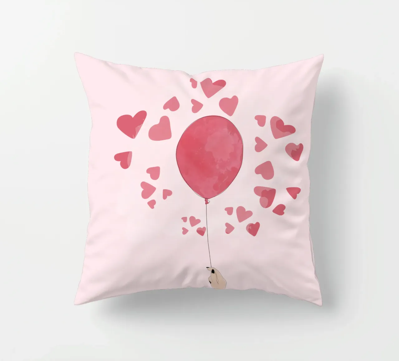 Romantic Balloon with Floating Hearts cuscino da Claudia S. Design