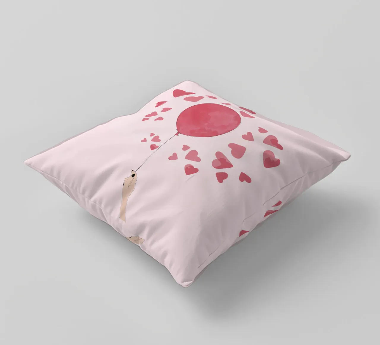 Romantic Balloon with Floating Hearts cuscino da Claudia S. Design