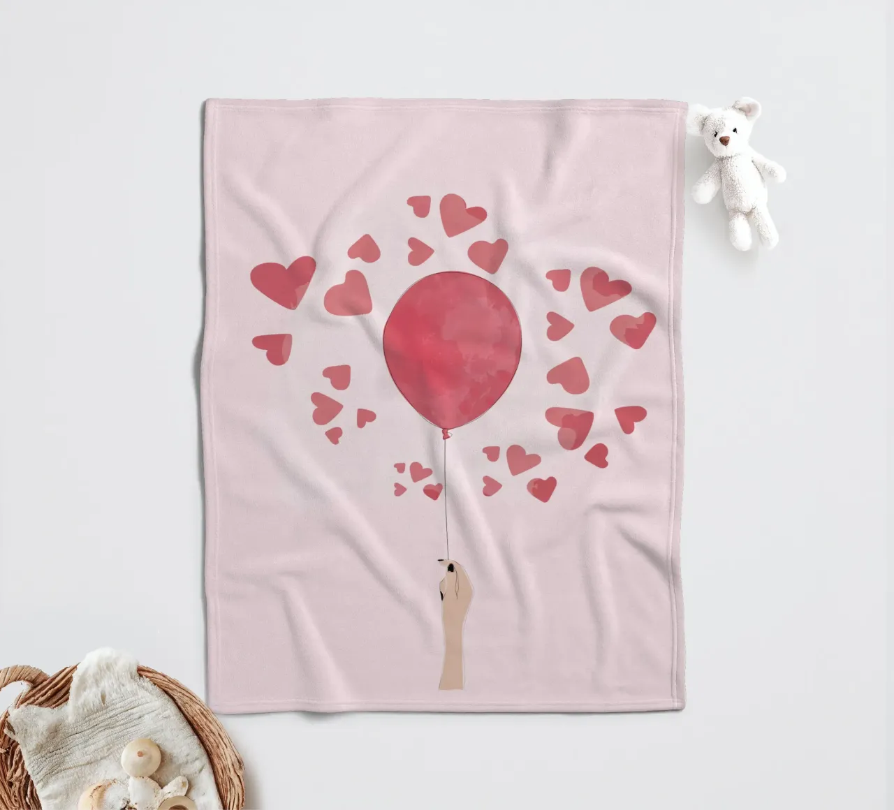 Romantic Balloon with Floating Hearts coperta in pile da Claudia S. Design