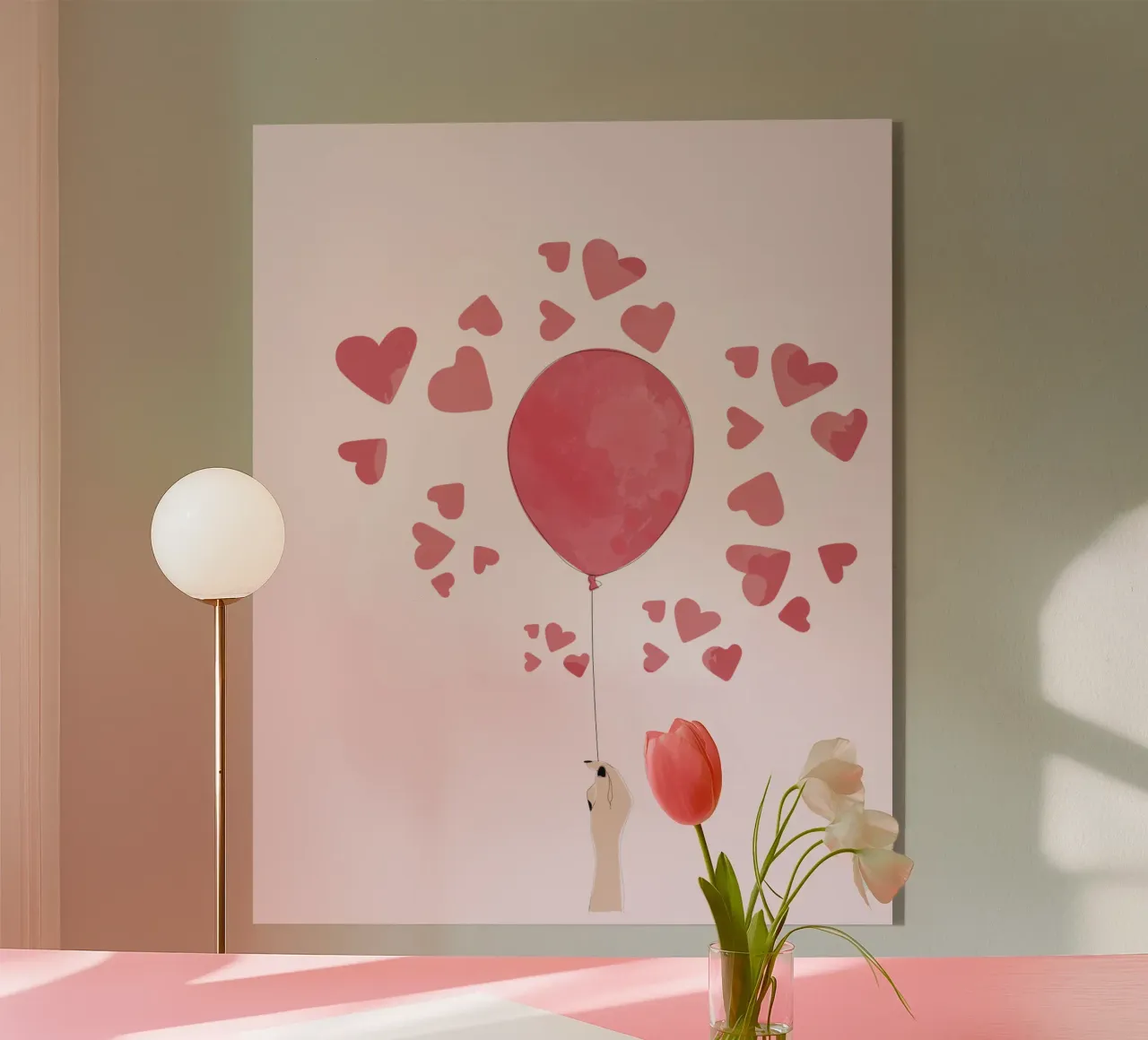 Romantic Balloon with Floating Hearts plexiglass da Claudia S. Design