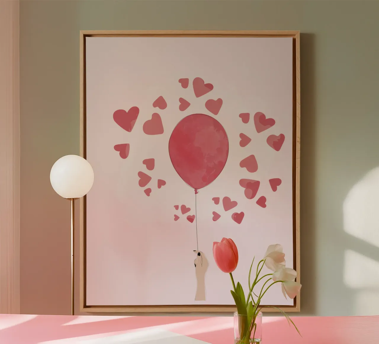 Romantic Balloon with Floating Hearts tela con Cornice a cassetta da Claudia S. Design