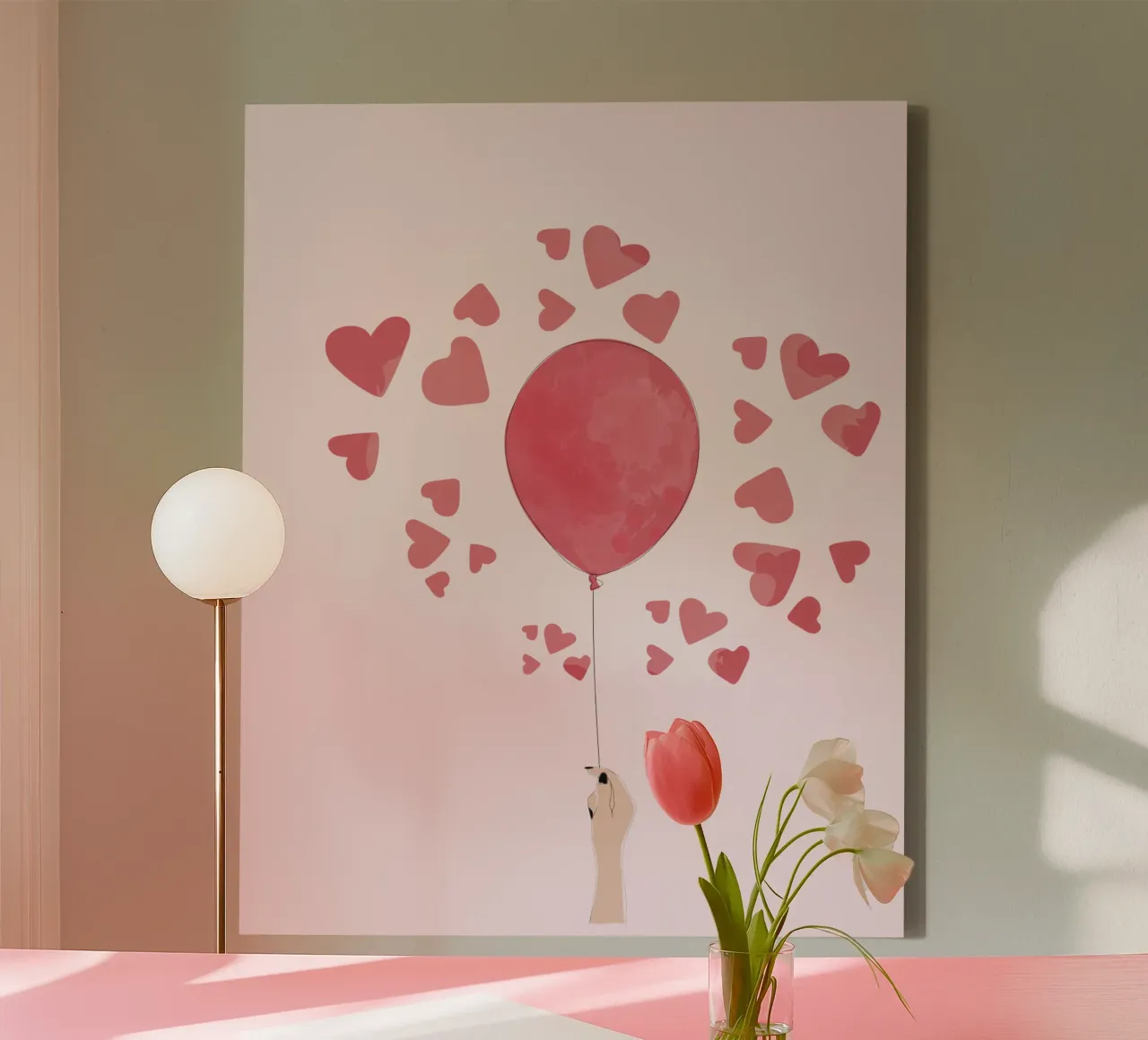 Romantic Balloon with Floating Hearts tela con Cornice a cassetta da Claudia S. Design
