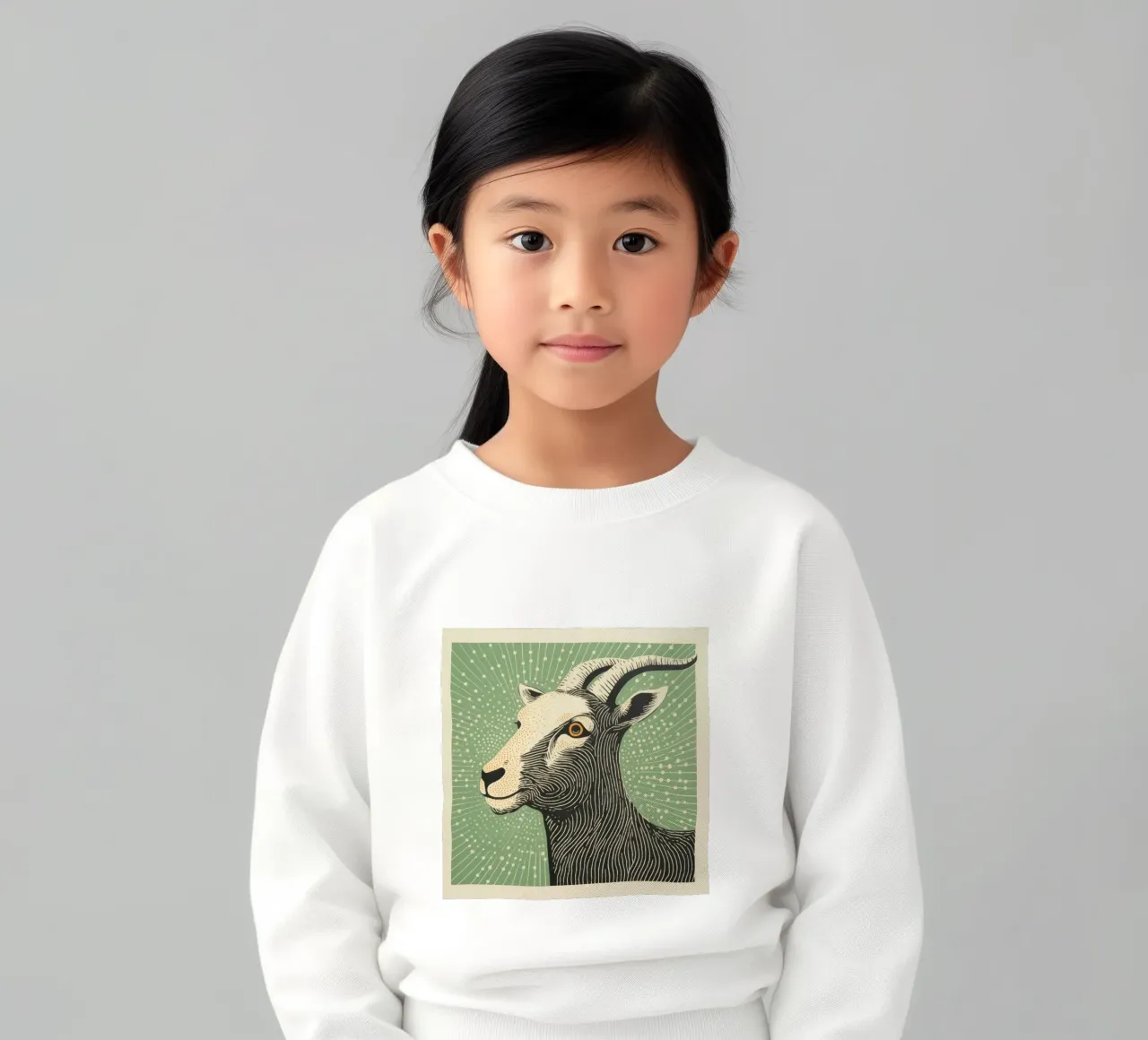 Grüne Ziege 1 Kinder Sweatshirt von Minimal Animal Art