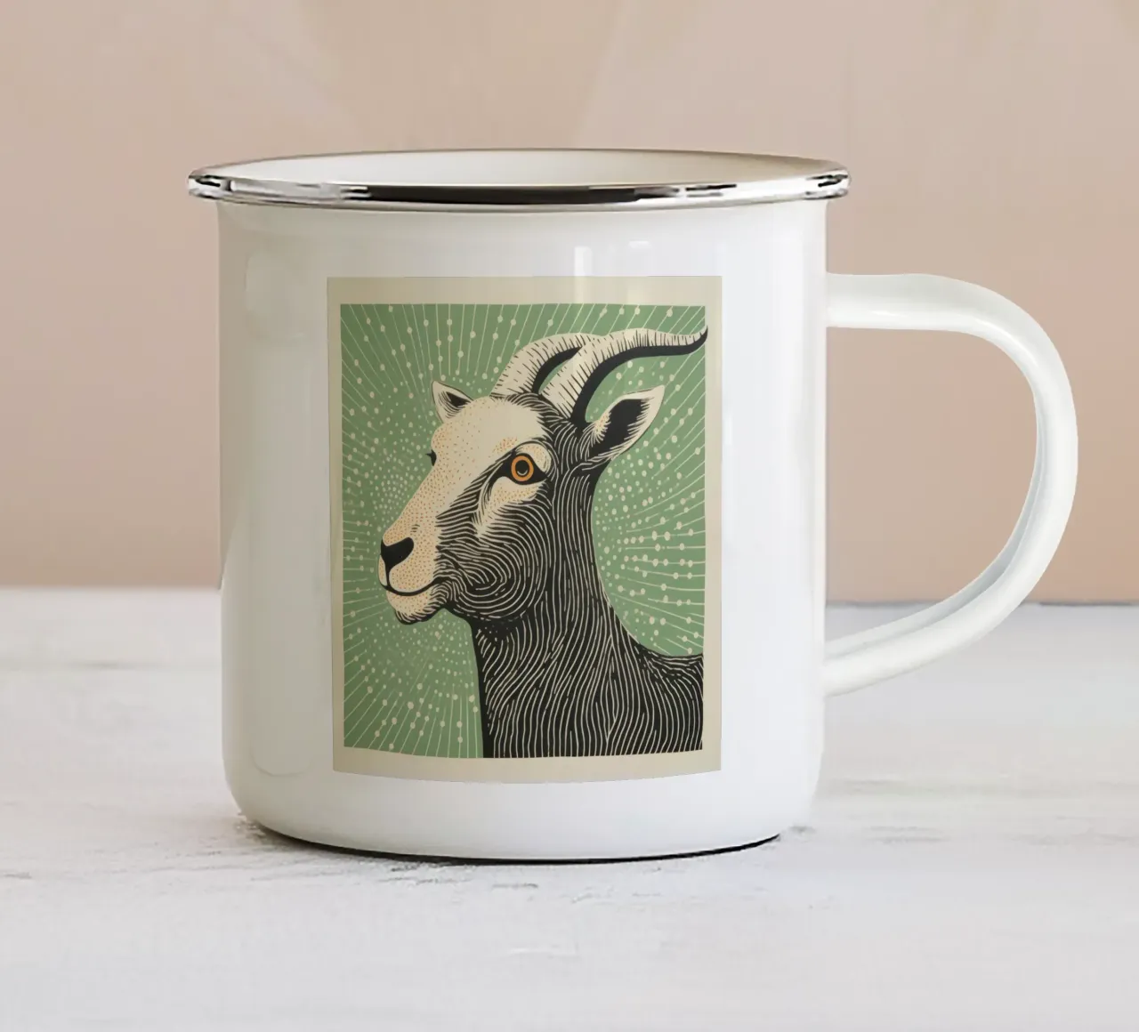 Capra verde 1 tazza in smalto da Minimal Animal Art