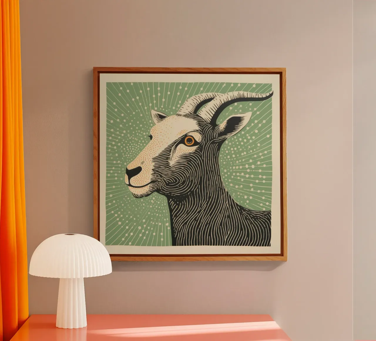 Groene geit acryl van Minimal Animal Art